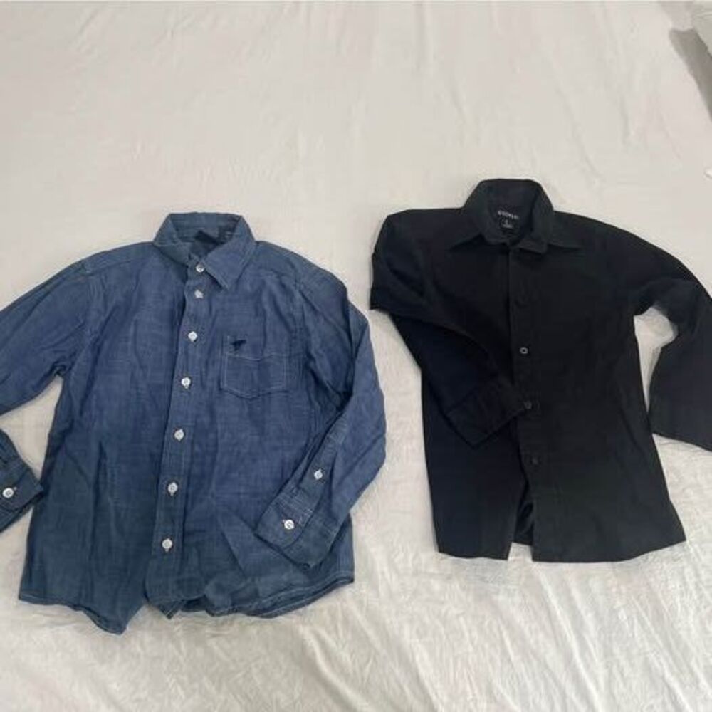 Boys' Size 8 Button-Up Dress Shirts - Black & Denim (Wrangler & George)